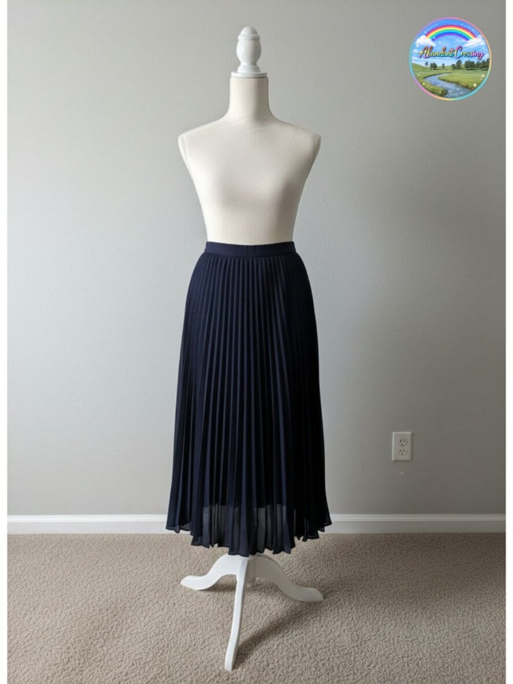 Pleated Midi Skirt Chiffon A-Line Elastic Waist Work Casual